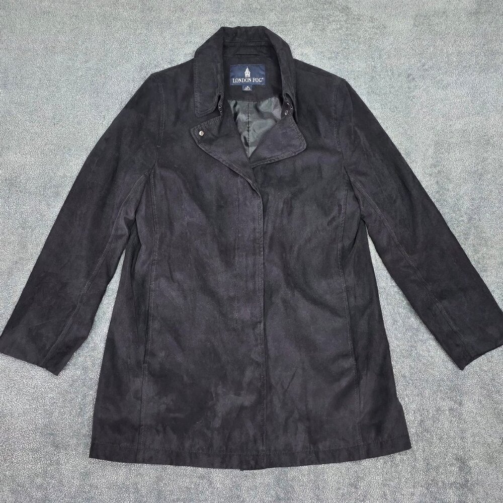 London Fog Black Suede Feel Trench Coat Womens M Reg